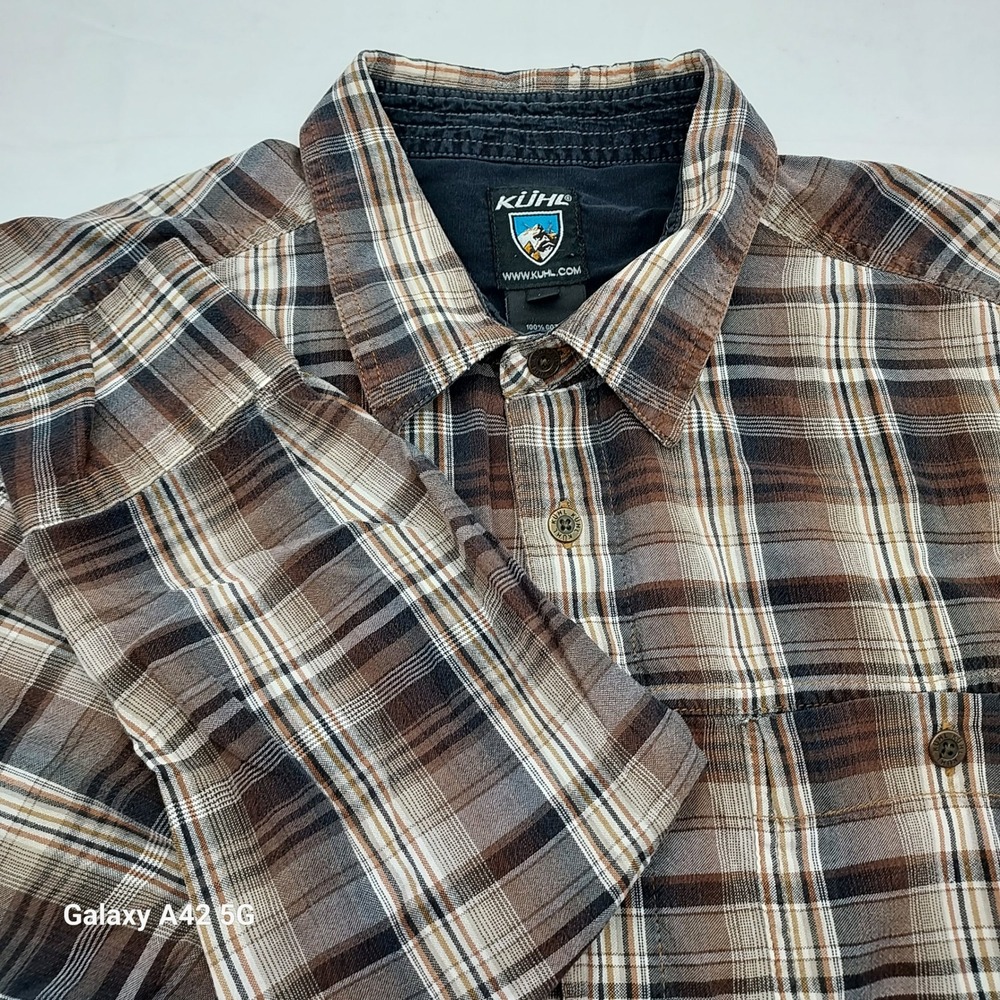 Kuhl Mens Brown White Plaid Long Sleeve Button Down Cotton Shirt Size M